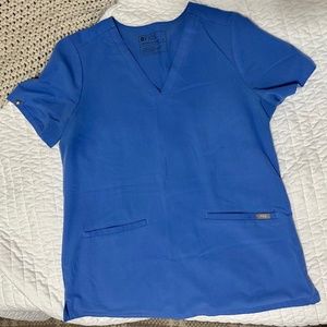 Size M, ceil blue, FIGS three pocket scrub top